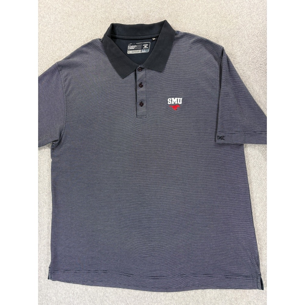 SMU Mustangs Stitched Logo Short Sleeve Campus Polo Shirt (Men's XL) Blue
